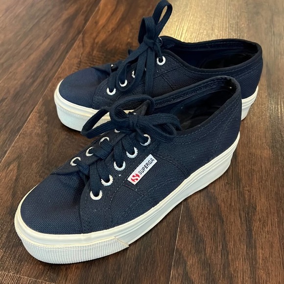 Women's Superga 2790 ACTOW Flatform Sneaker Navy Canvas/Cotton - Size 36 - Picture 2 of 9